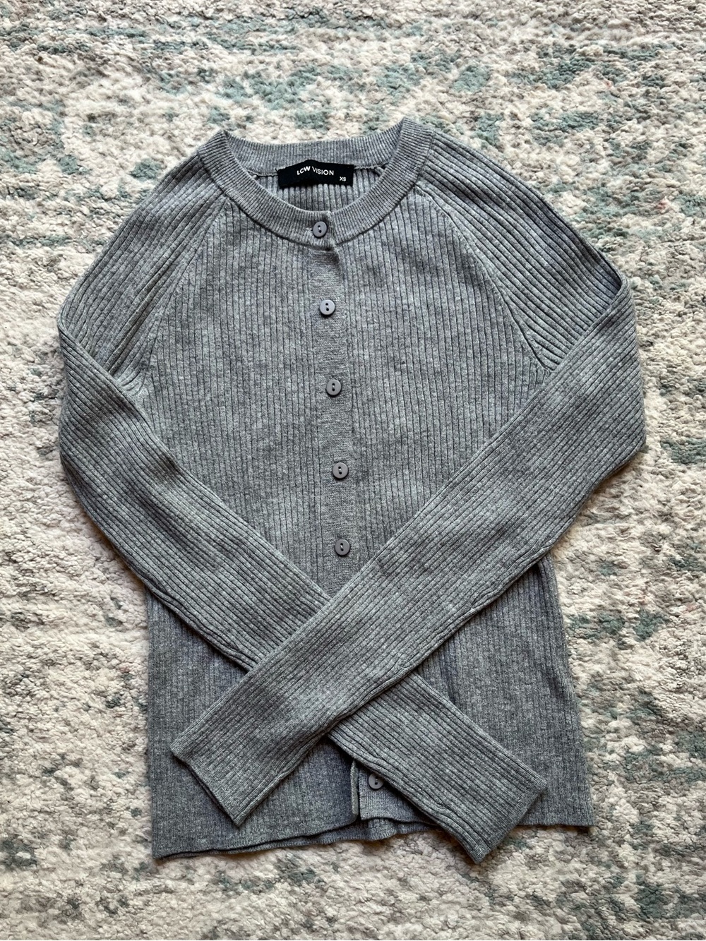 Low Vision Ribbed Heather Gray Button-Front Cardigan